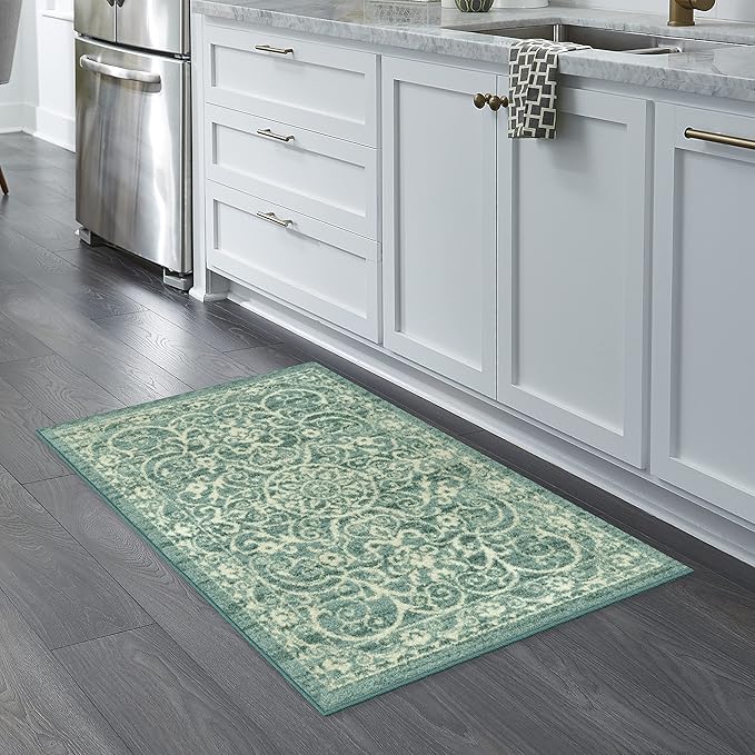 Maples Rugs Pelham Vintage Kitchen Rugs Non Skid Accent Area Carpet [Made in USA], 2'6 x 3'10, Light Spa
